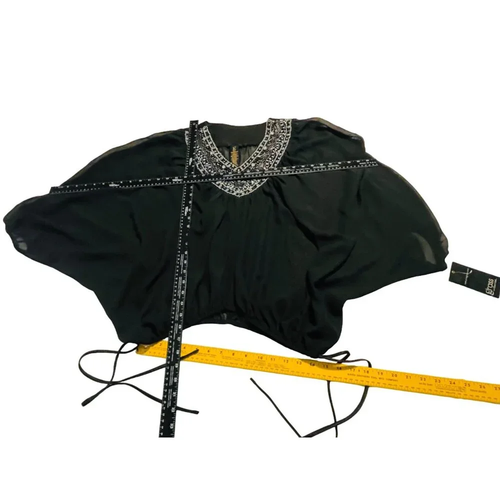 Grass Collection Black Batwing Blouse With Embellished Neckline Women’s Small - Picture 9 of 9